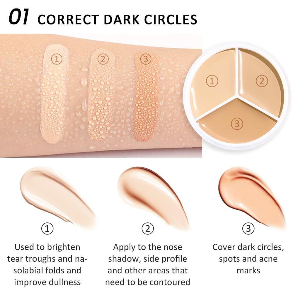 3 colors concealer palette professional makeup face eye contour face ...