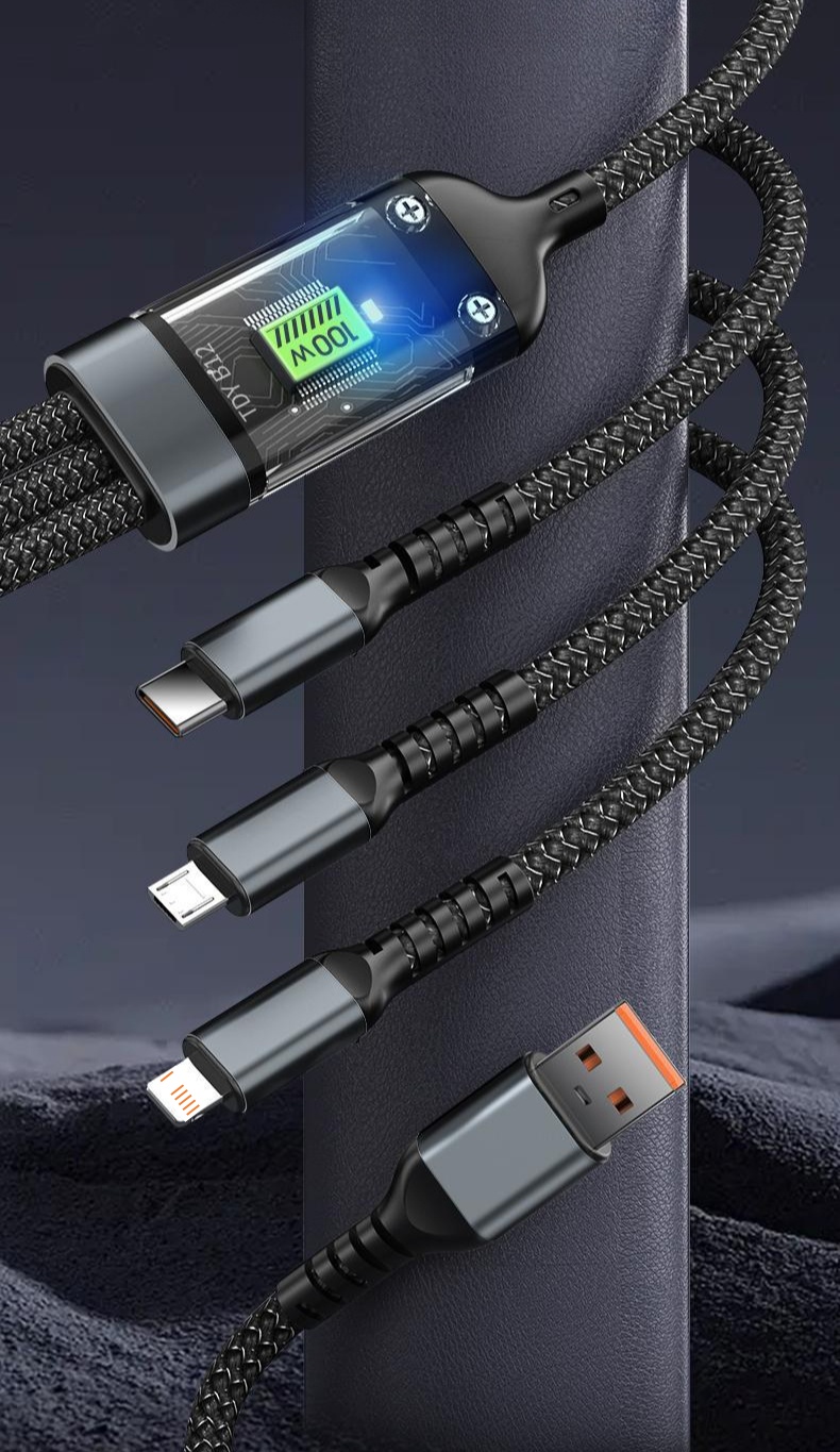 100W Transparent Fast Charging Data Cable for Apple Android Type-C ...