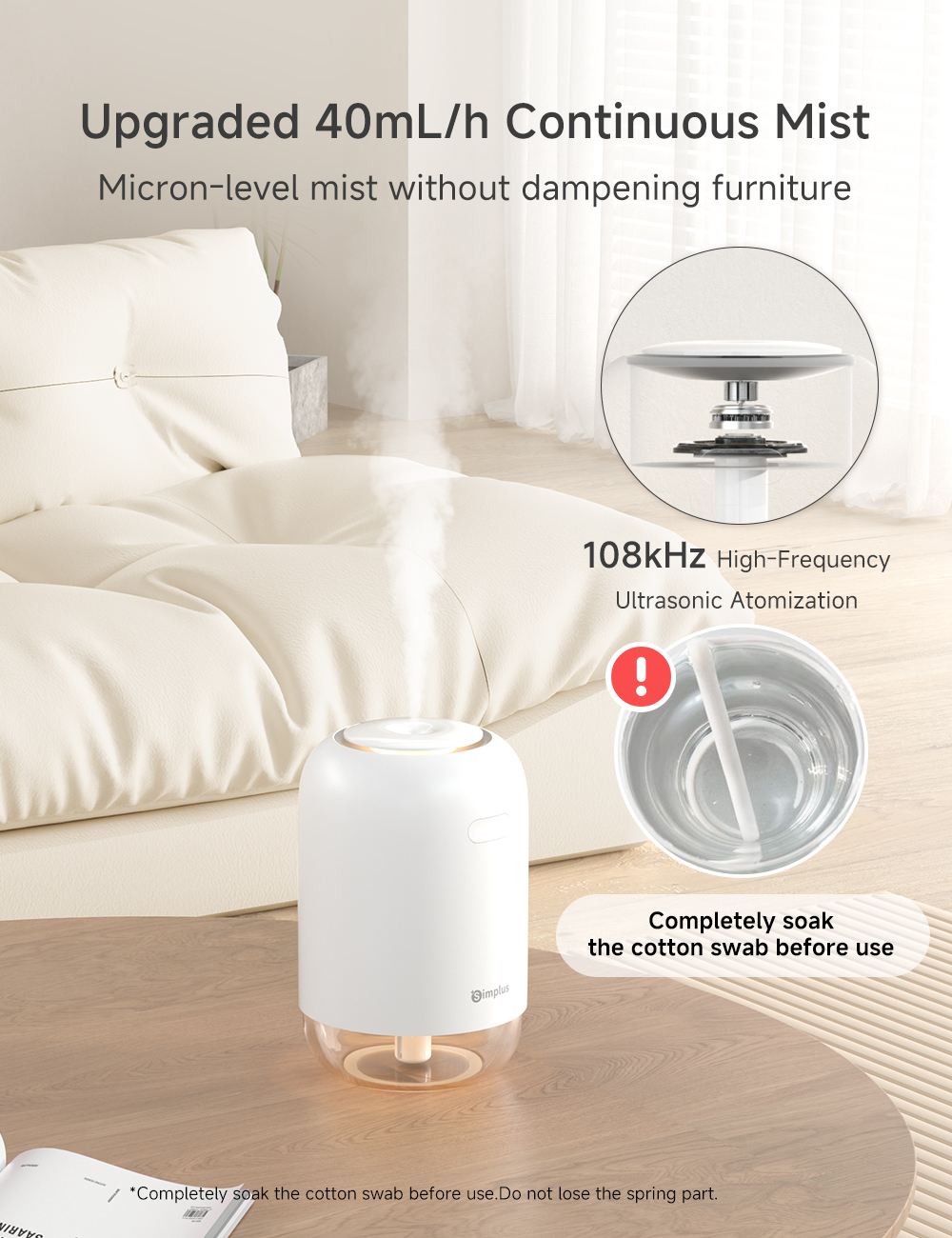 Simplus Humidifier Household Desktop Car Humidification Type-C Charging ...