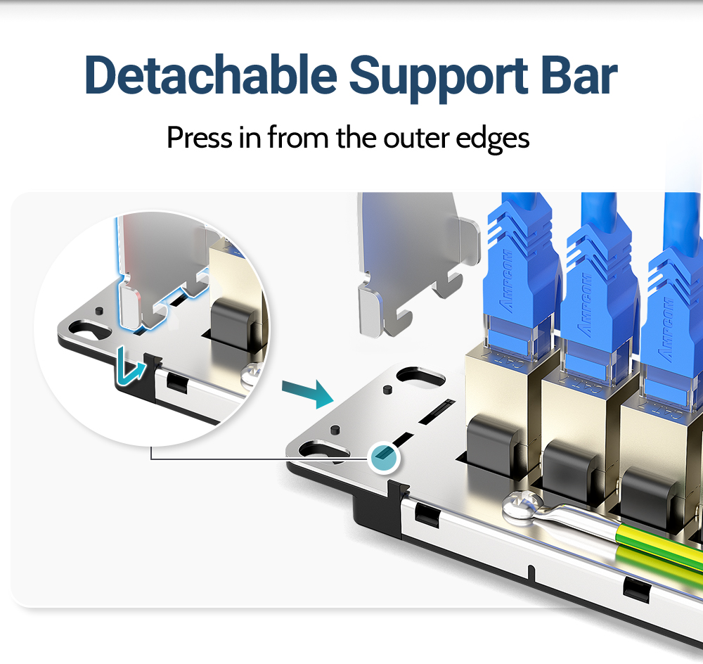 AMPCOM 1U 24-Port Keystone Patch Panel,STP Rack-Mounted with Rear Cable ...