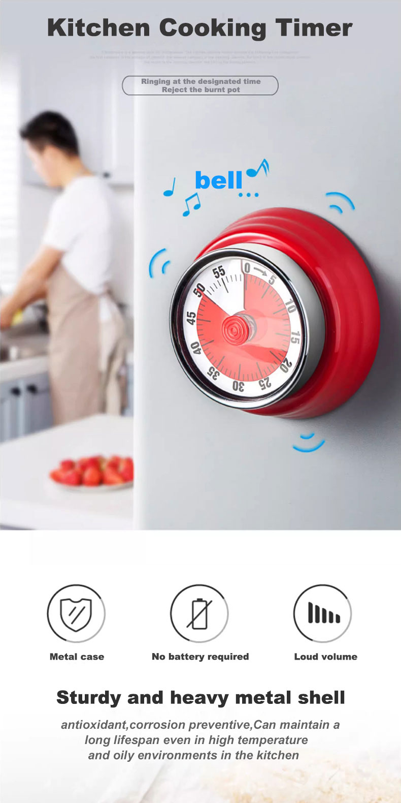 Gryno Premium Kitchen Timer Magnet With Alarm Mechanical Rotation ...