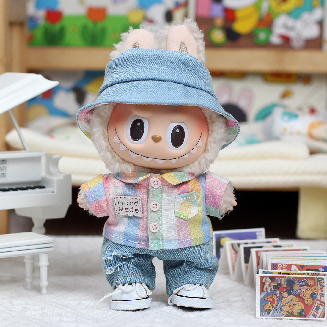 17cm Labubu Doll Pendant Blind Box Doll for Coconut Tree Beach Suit ...