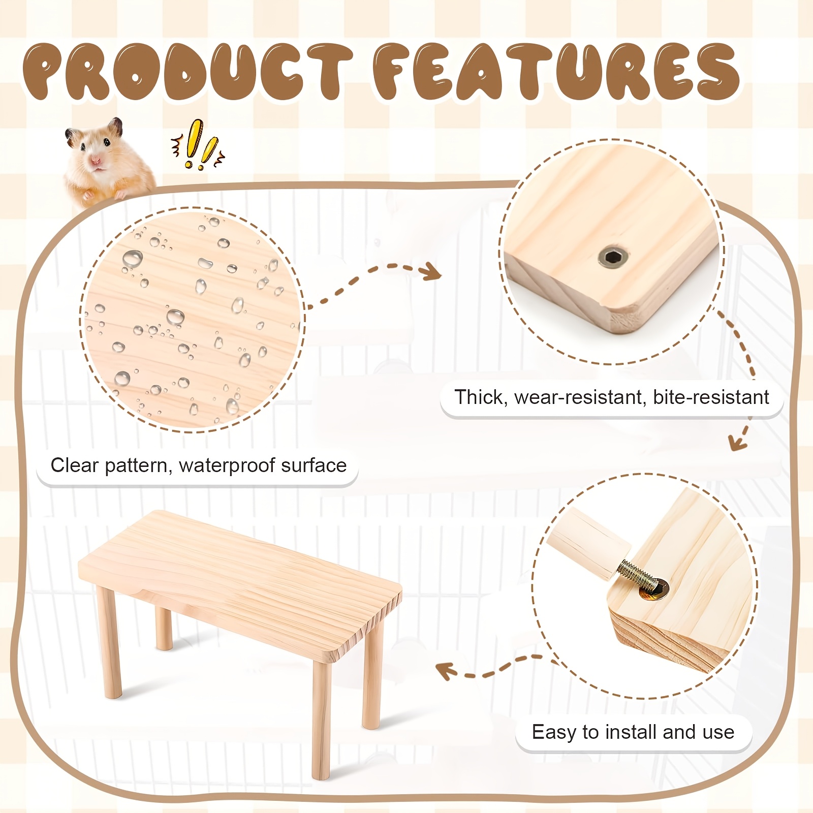 Image showcasing Wooden Multi-Level Hamster Platform - Durable Small Pet Cage ...