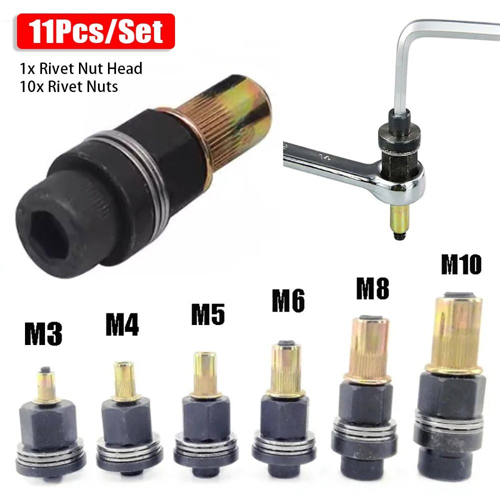 JOLEONS 11Pcs/Set Hand Rivet Nut, M3 M4 M5 M6 M8 M10 Easy Installation ...