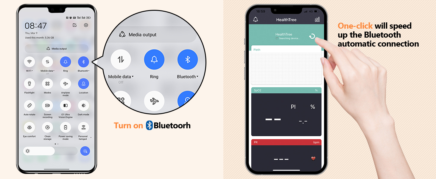HealthTree Medical Handheld Pulse Oximeter Bluetooth APP Control ...