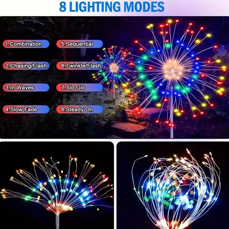 200/150 LED lampu solar outdoor waterproof Fireworks Lights 8 Modes ...