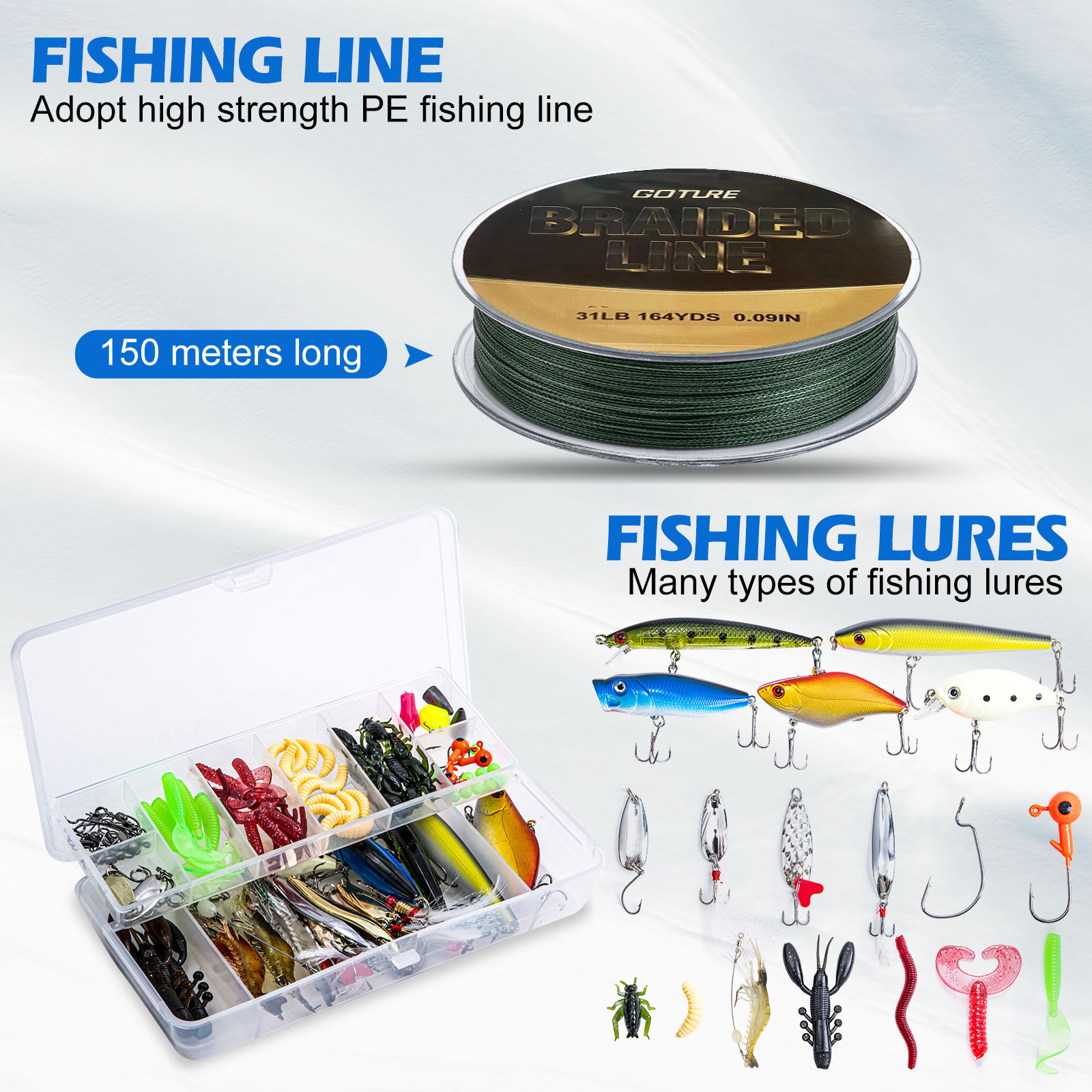 GOTURE Telesscopic Fishing Full Set Portable Spinning Fishing Rod Reel ...