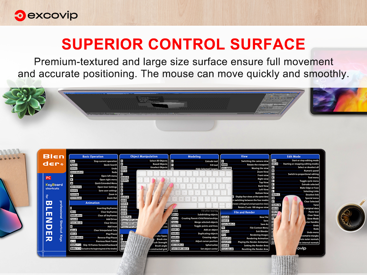 For Blender English Shortcut Key Large Size Mouse Pad Soft Comfortable ...