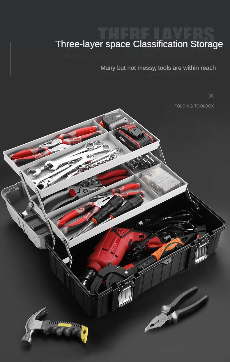 Toolbox three-layer folding multi-functional storage box automotive ...