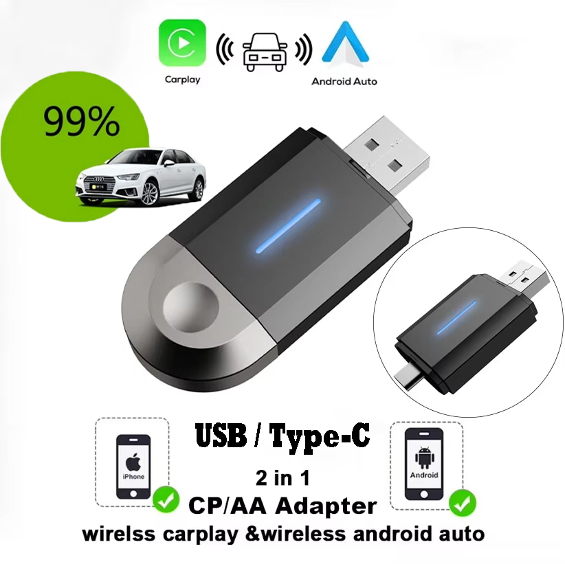 2 in 1 USB Type C Wireless CarPlay Android Auto Apple Carplay Adapter ...