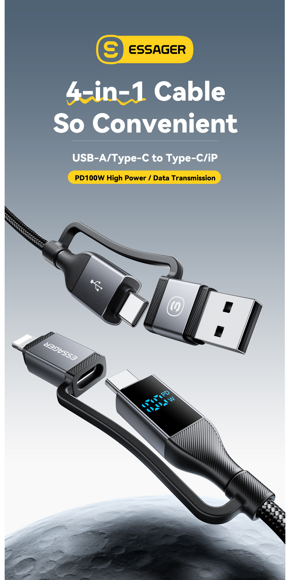 Essager 100W 4 IN 1 Fast Charging Cable PD 27W Type C 100W Multi ...