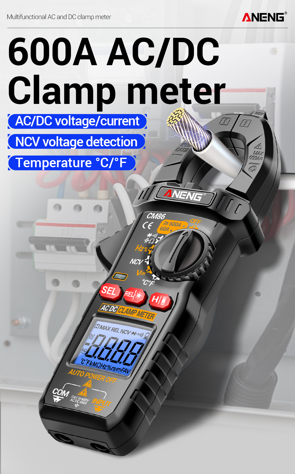 ANENG CM86 Clamp Meter - 600A AC/DC Current and Voltage Multimeter for ...