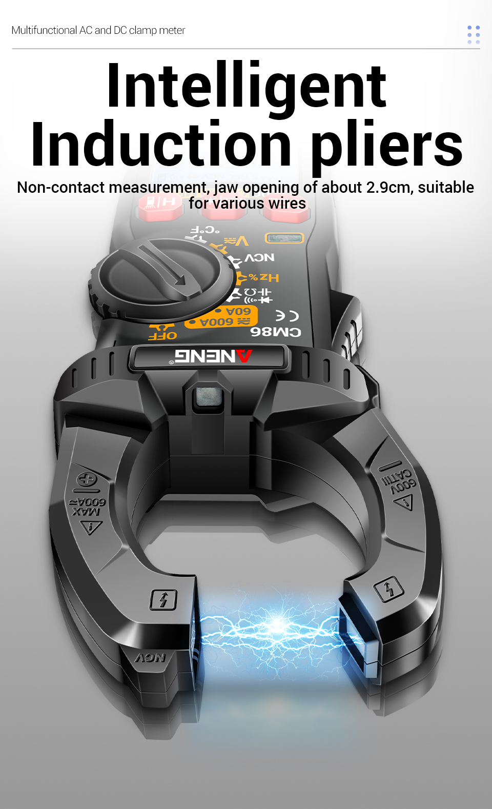 ANENG CM86 Clamp Meter - 600A AC/DC Current and Voltage Multimeter for ...