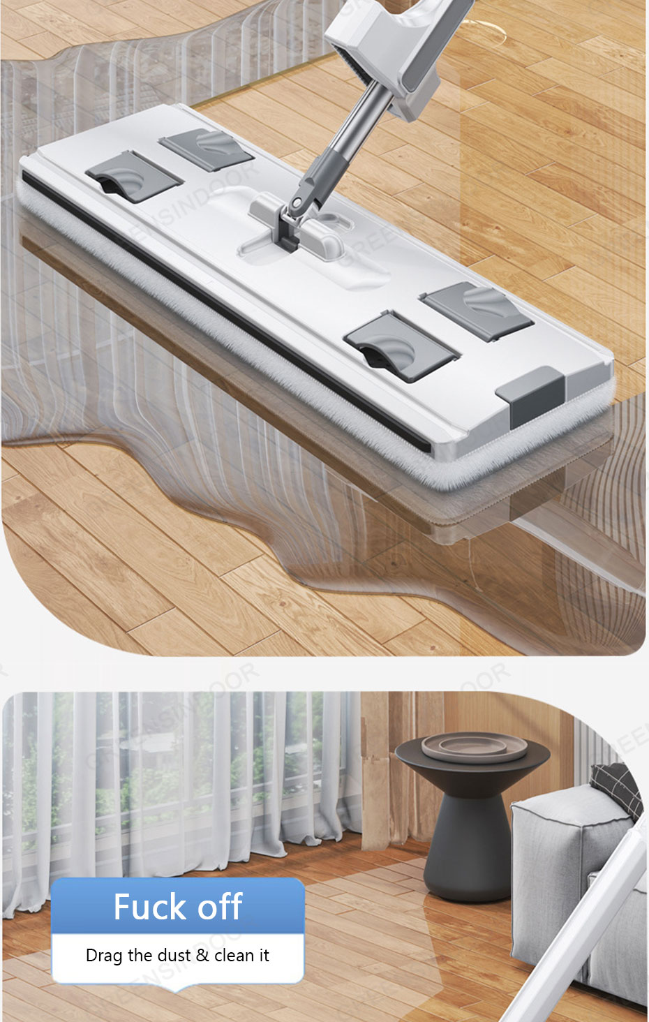 GREENSINDOOR 45cm Floor Mop 360 Rotating Map Floor Cleaning Free Hand ...