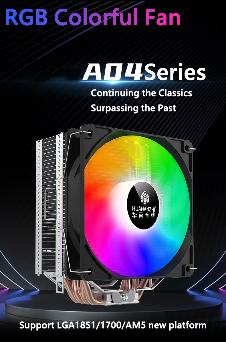 HUANANZHI A04 4 Heatpipes CPU Cooler 3PIN RGB Quiet Fan Air Cooling CPU ...