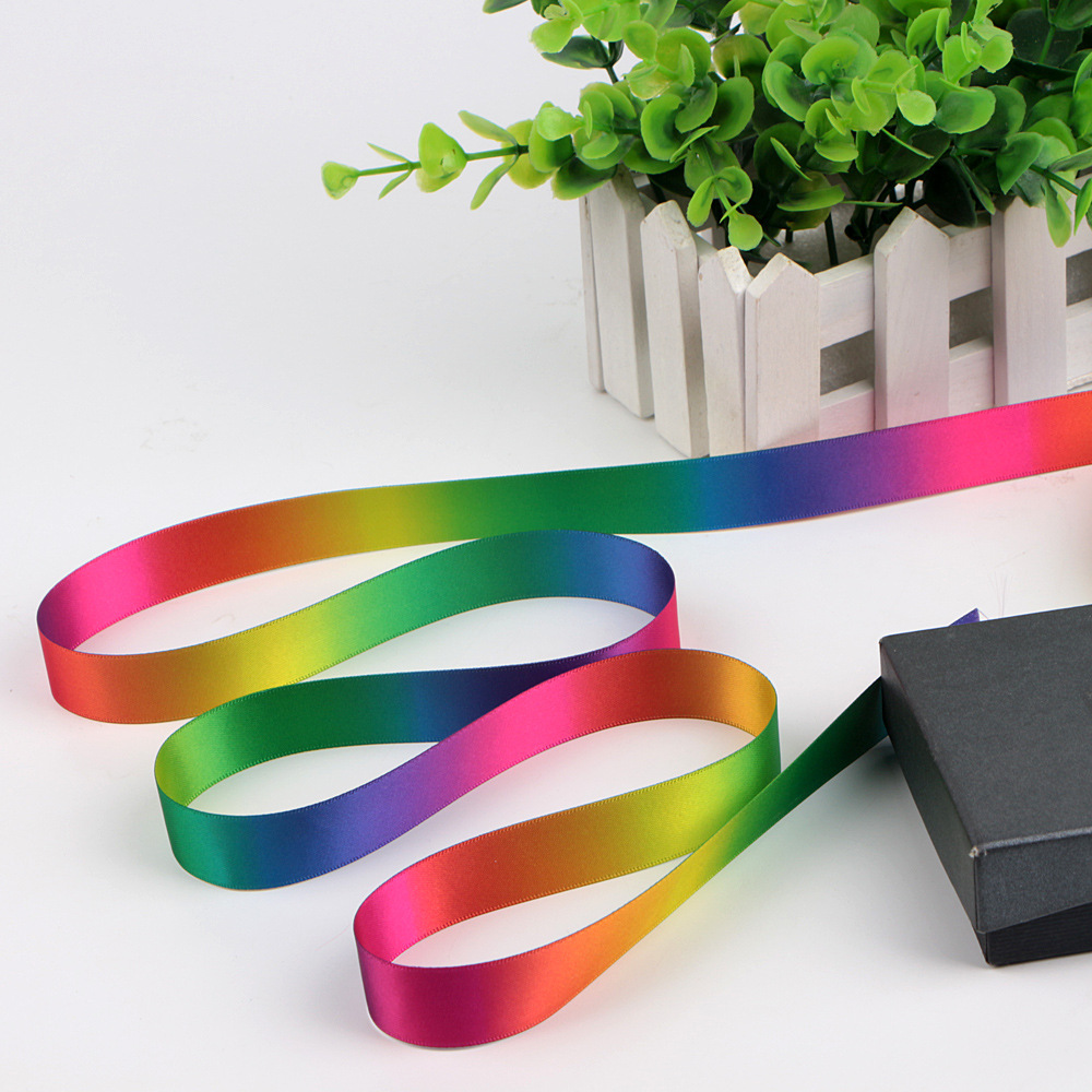 9/13/16/19/22/25mm 5 Yards Polyester Grosgrain Ribbon Rainbow Double ...