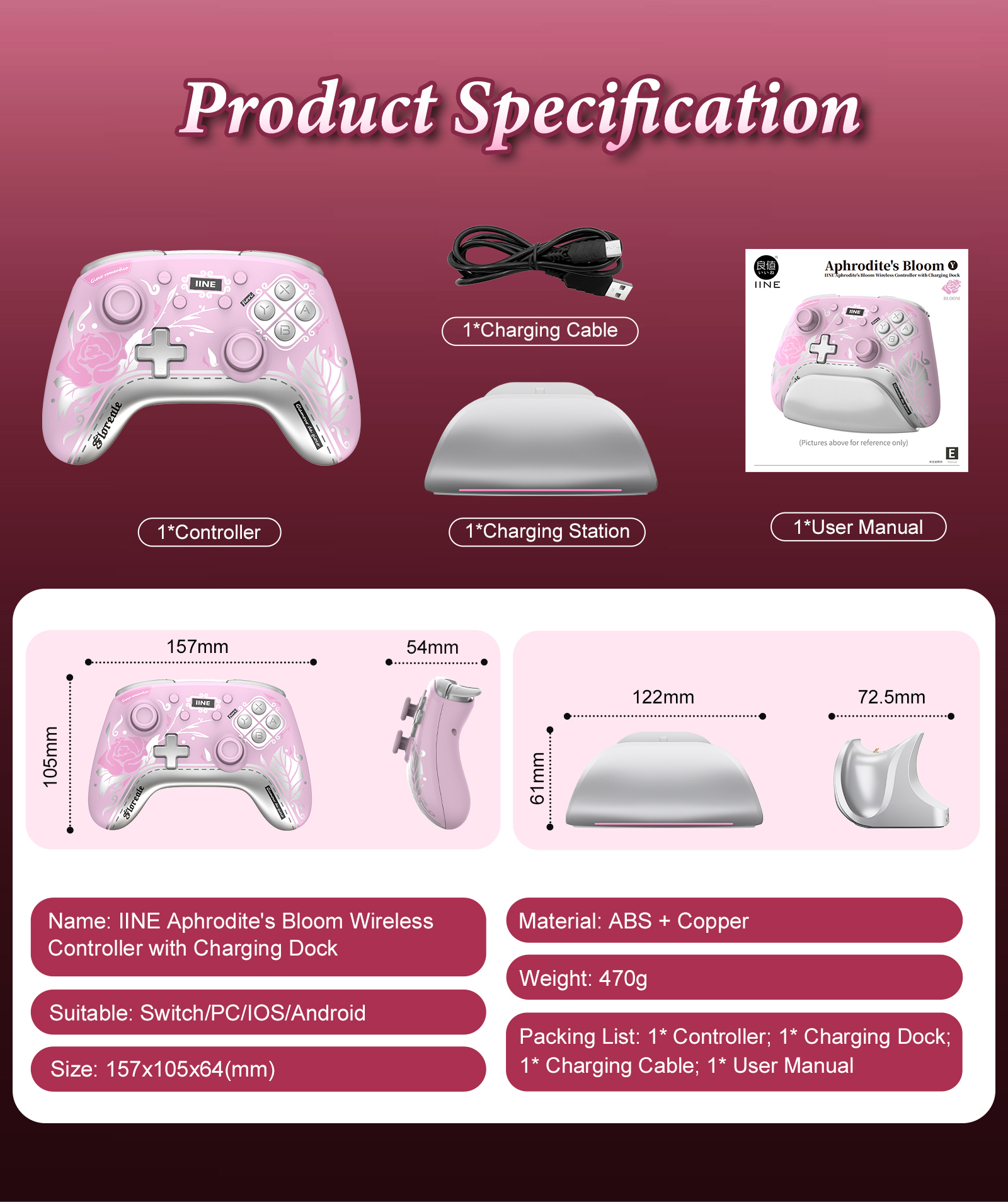 IINE Aphrodite's Bloom Rose Wireless Controller with Charging Dock ...
