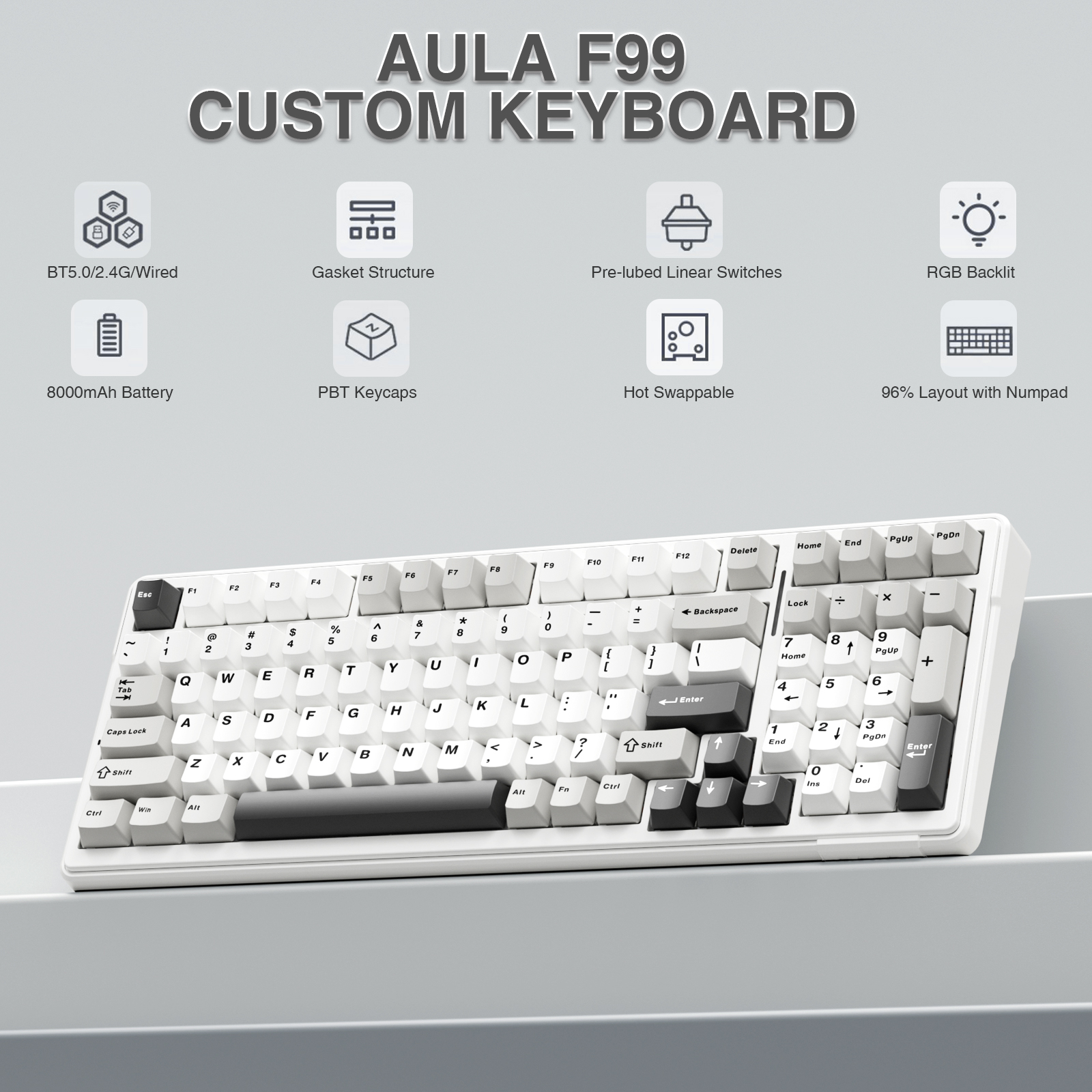 AULA F99 Mechanical Keyboard Customized 99 keys The Three Mode ...