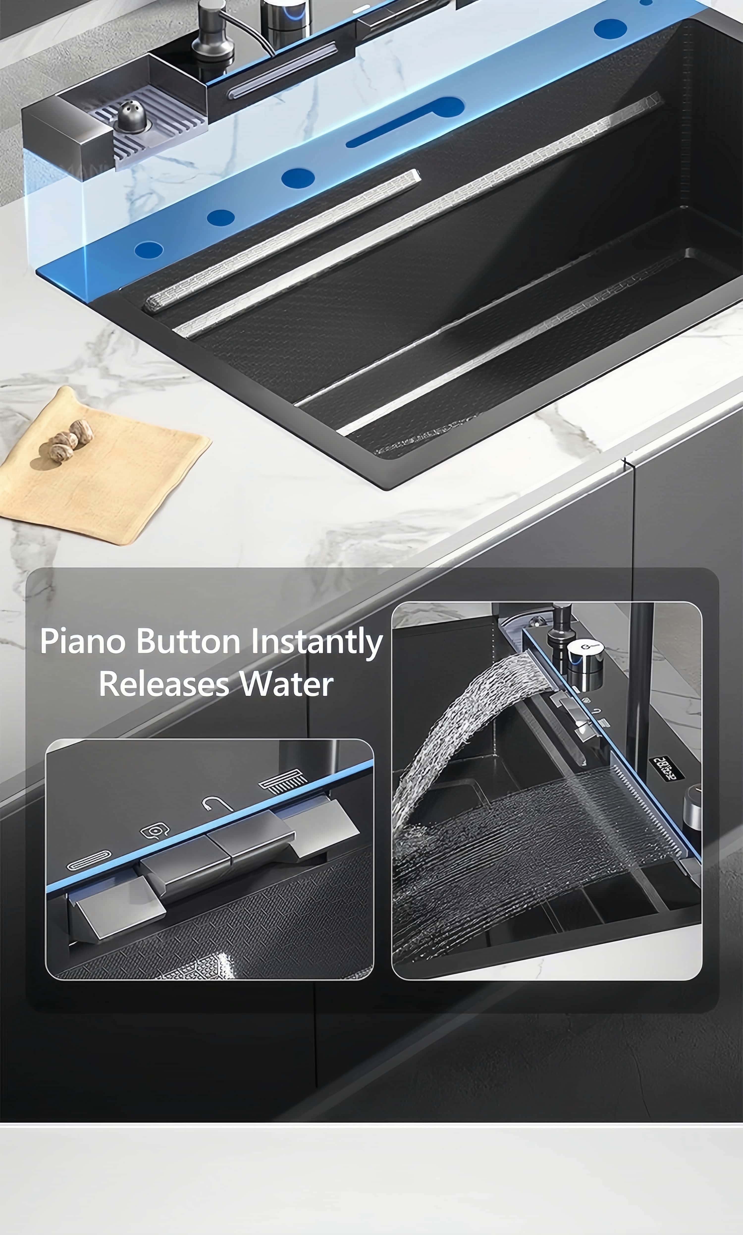 Modern Smart Kitchen Sink Faucet Lababo Stainlessl Steel Piano Sink Set ...