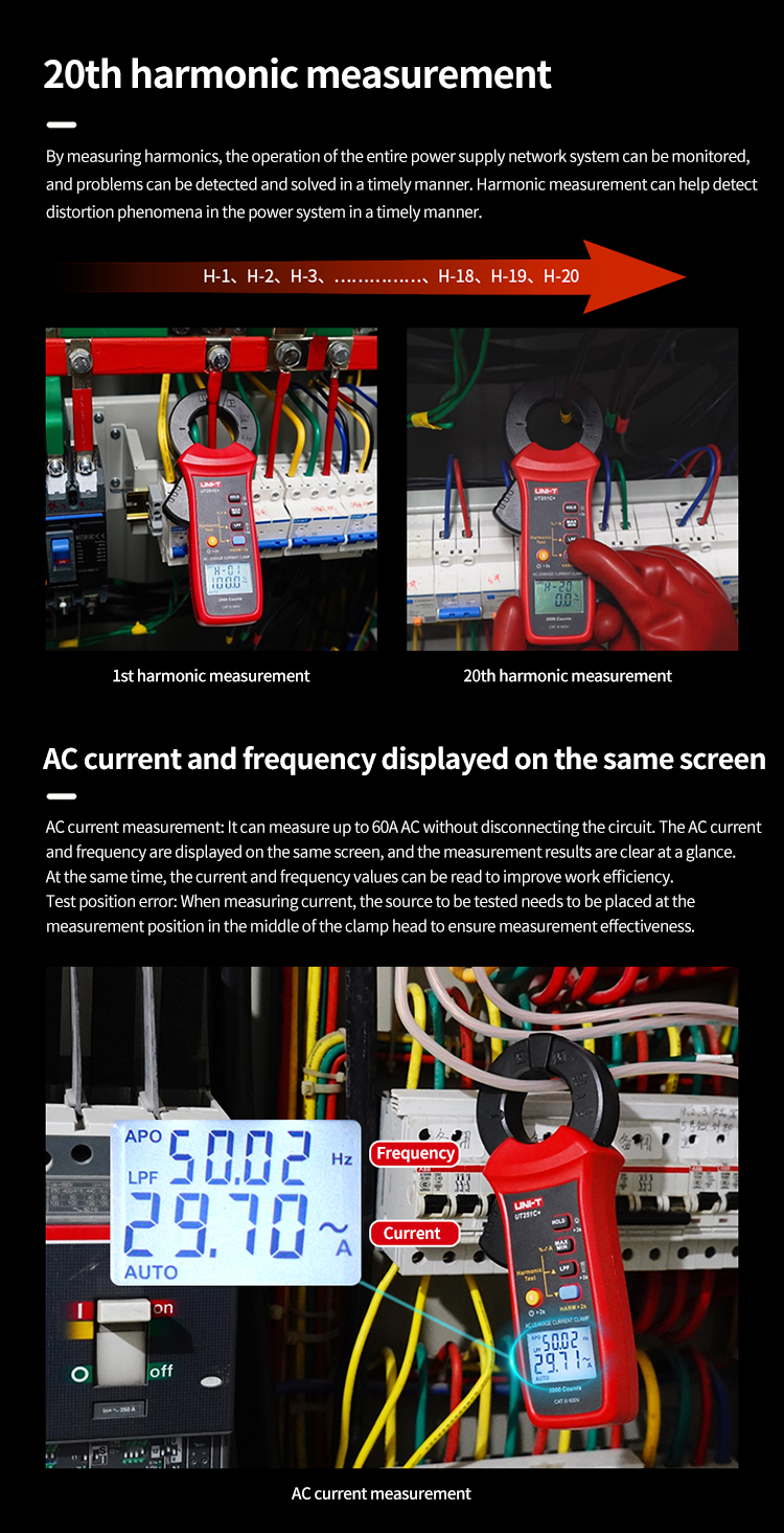 UNI-T UT251C+ AC Leakage Current Clamp 3mA-60A Harmonic Test Backlight ...