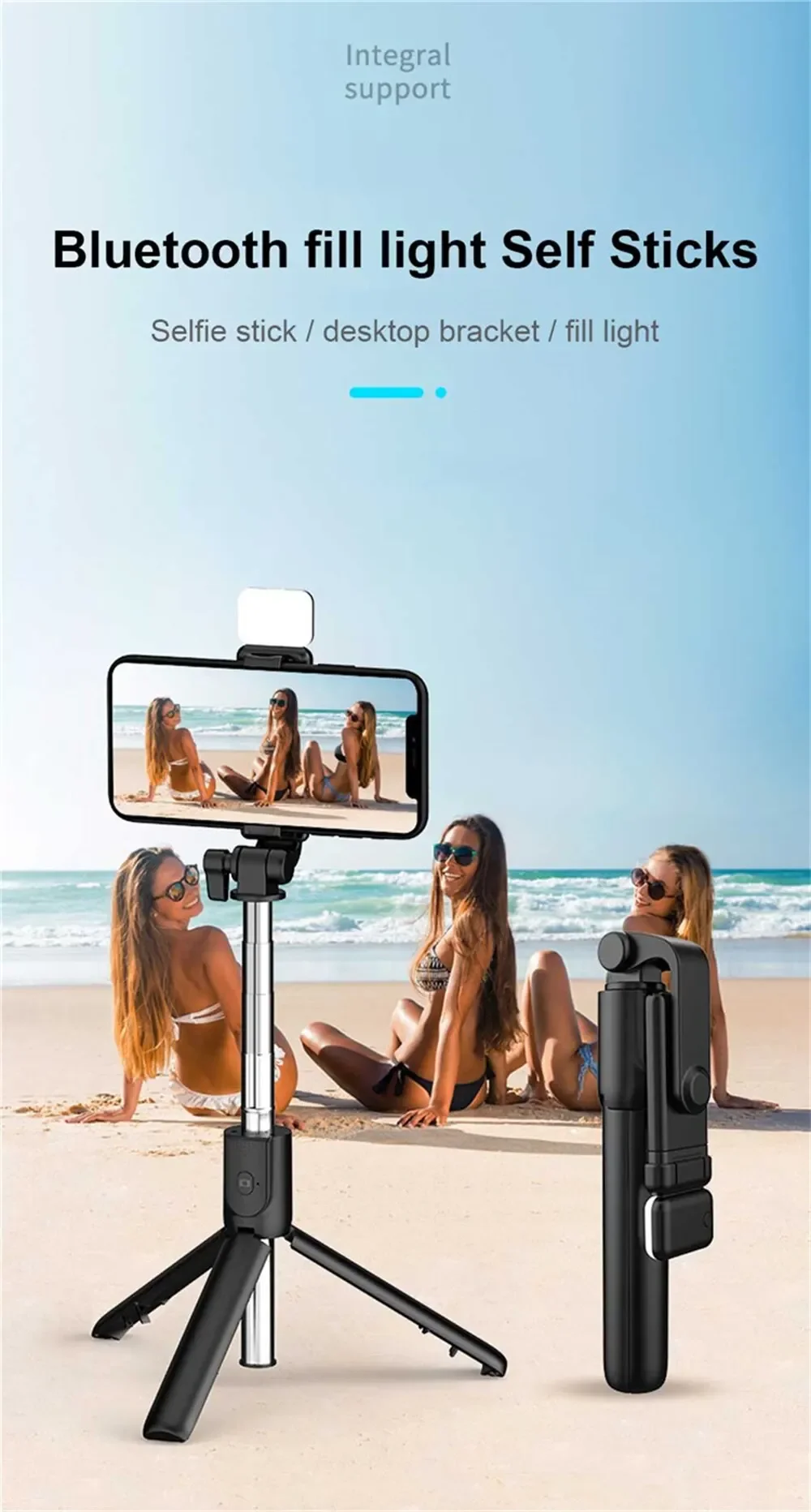 R1S 4-in-1 Selfie Stick Tripod - LED Light Monopod & Bluetooth Remote ...