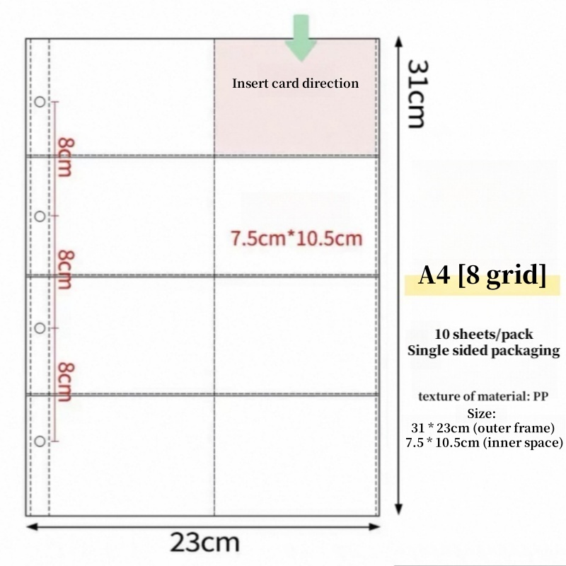 10 Sheets/Pack A4 four hole PP inner page Diy Photo Album Card Booklet ...