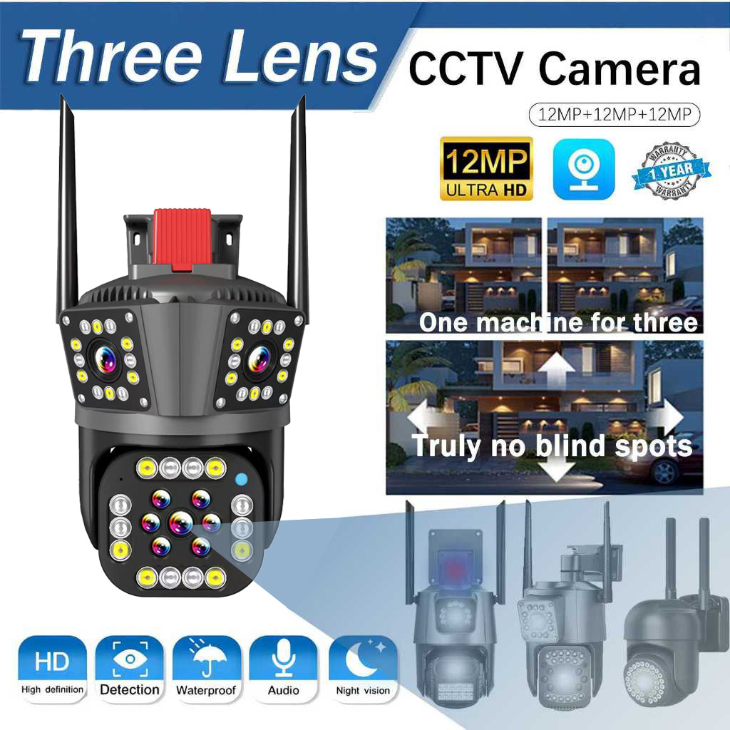 V380 Pro Three Lens CCTV Camera Outdoor 12MP 10X PZT No Wifi Needed ...