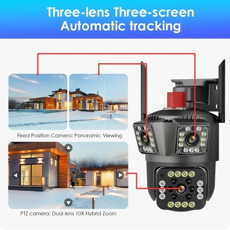 V380 Pro Three Lens CCTV Camera Outdoor 12MP 10X PZT No Wifi Needed ...
