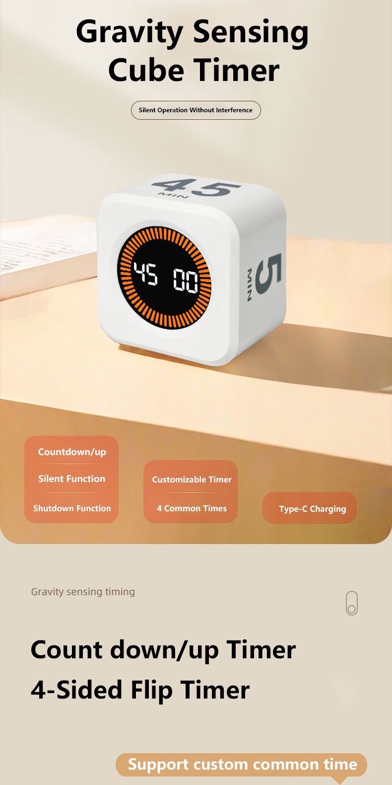 Gryno Digital Cube Timer With Alarm Custom Set Time 0-99 Minutes Flip ...