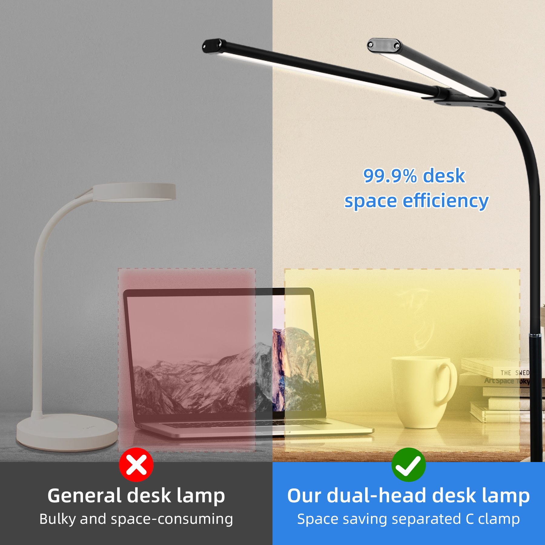 Double Head Desk Lamps Dimmable Led Computer Table Light Study Lamps 3 ...