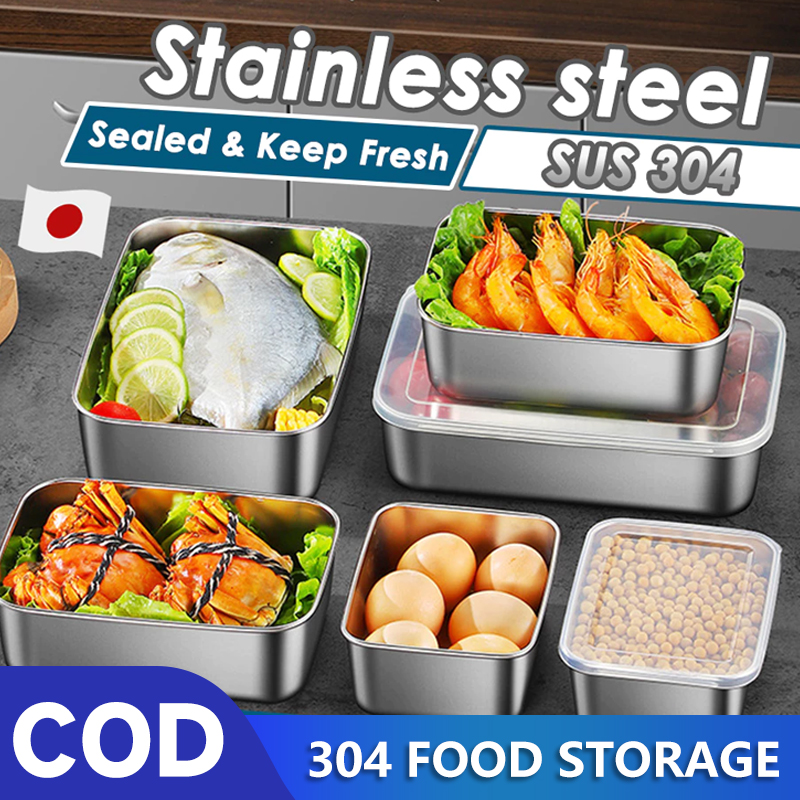 6PCS 304 Stainless Steel Box Kitchen Storage Box Fresh-keeping Box with ...