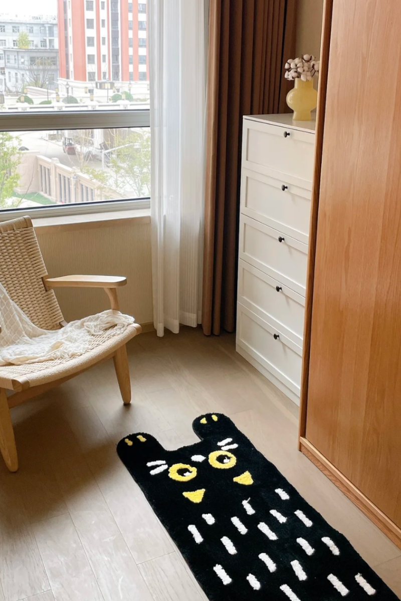 Bedside rug,Three-dimensional cashmere material,Cute black and white ...