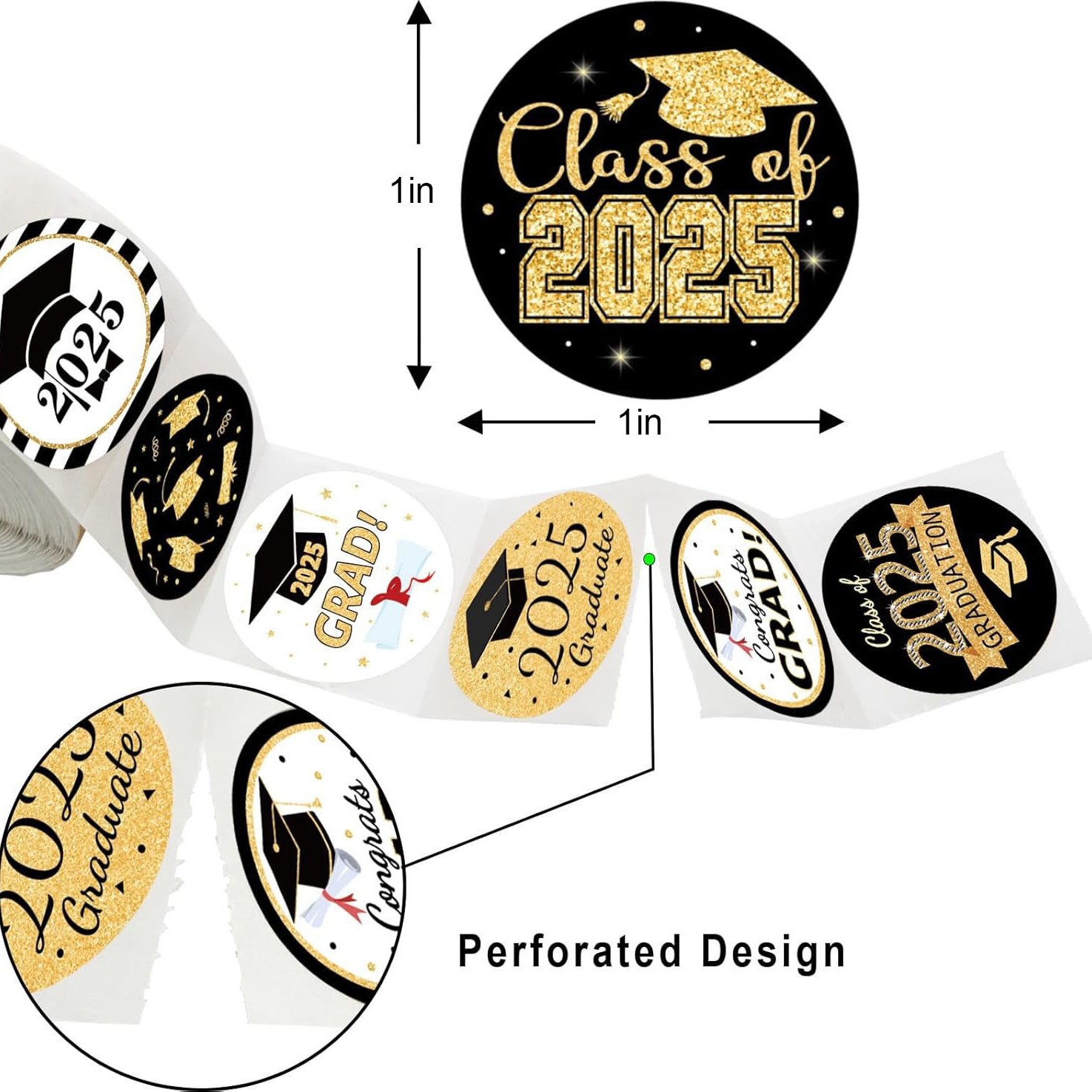 500pcs 2025 Graduation Stickers by Roll, 500 Per Roll - 1.5" Class of ...
