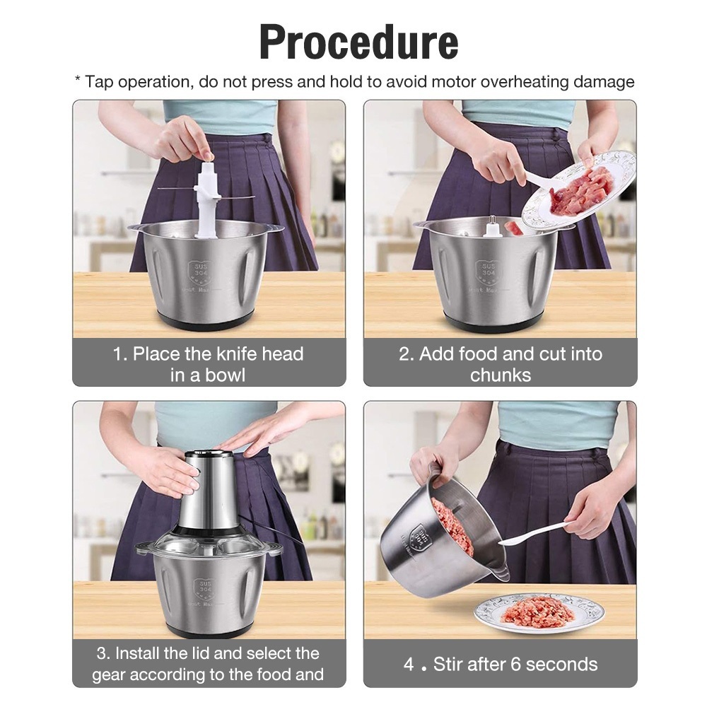 STARLIGHT 2L Electric Meat Grinder Stainless Steel Blender Home Cooking ...