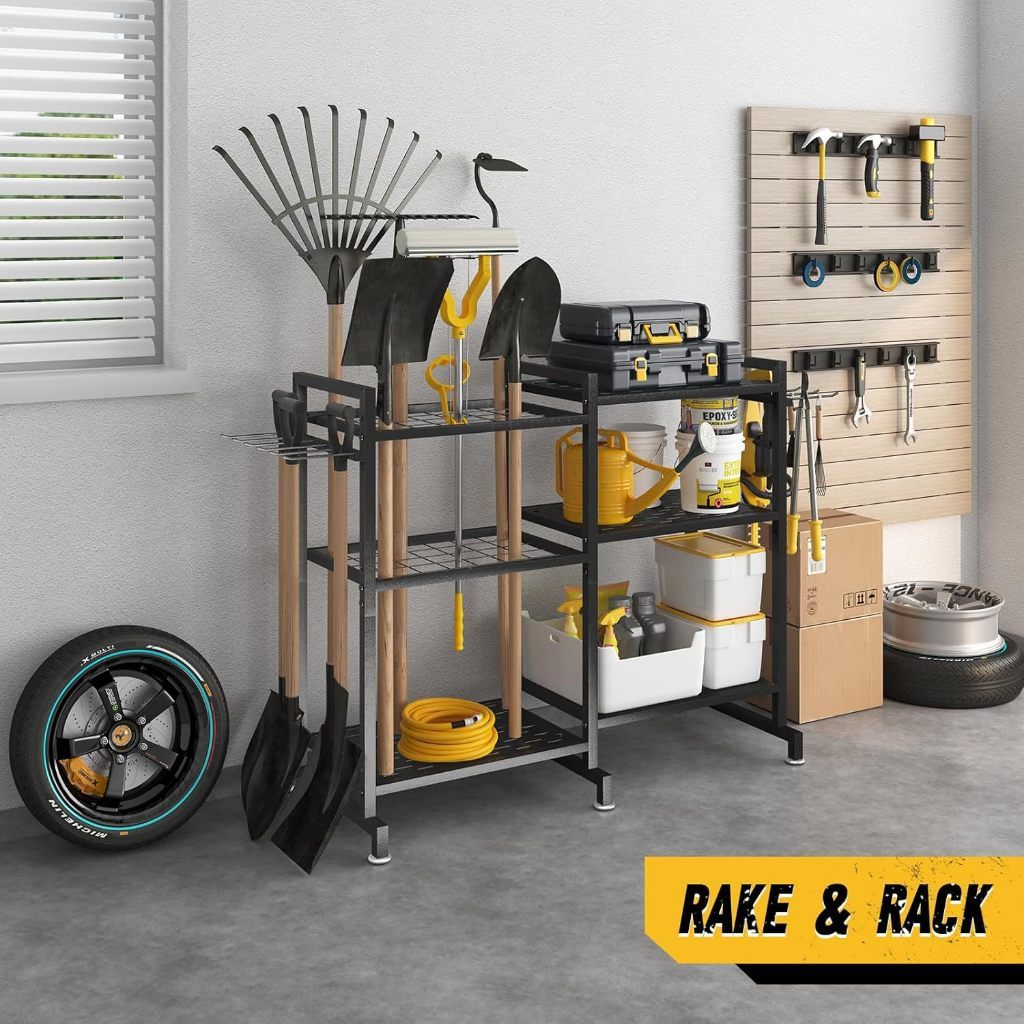 3 Layer Tools Rack Garden Storage Rack Metal Garage Tool Rack Large ...