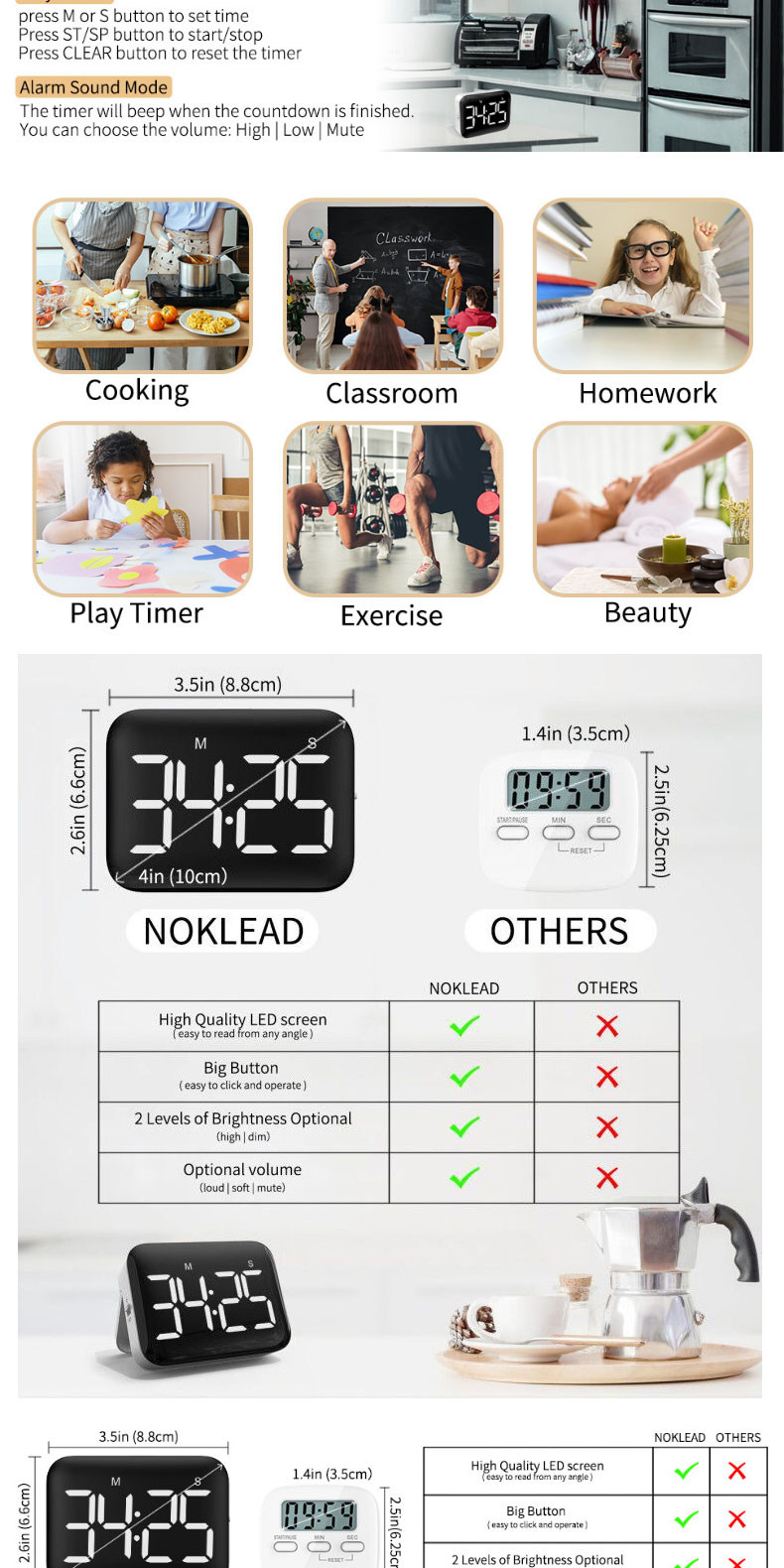 Gryno Full LED Digital Magnetic Timer With Alarm Stand Stopwatch ...