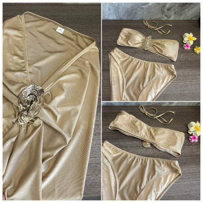 Women's beach outfit, champagne color sexy bankini, with long skirt ...