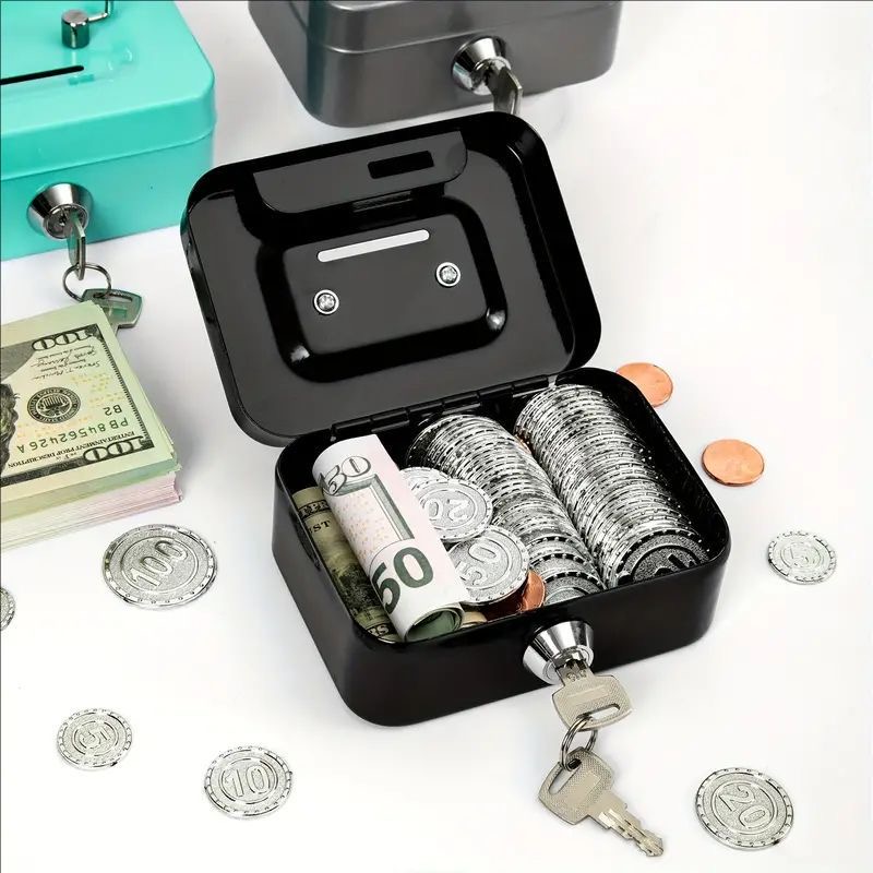 Mini Cash Box Coin Piggy Bank Money Box Organizer Cash Box With Lock ...