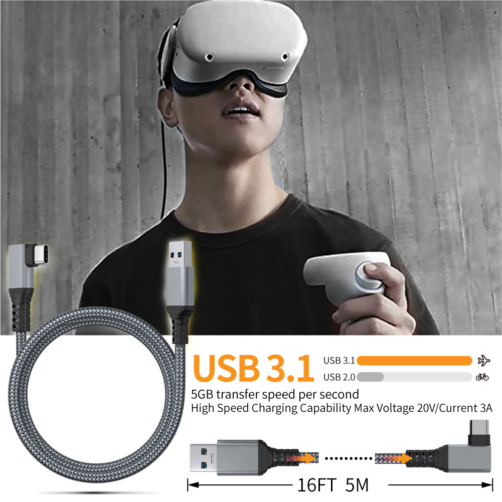 3m 5m 6m High Speed VR Link Cable USB C to USB C 3A 5Gbps Fast Charging ...