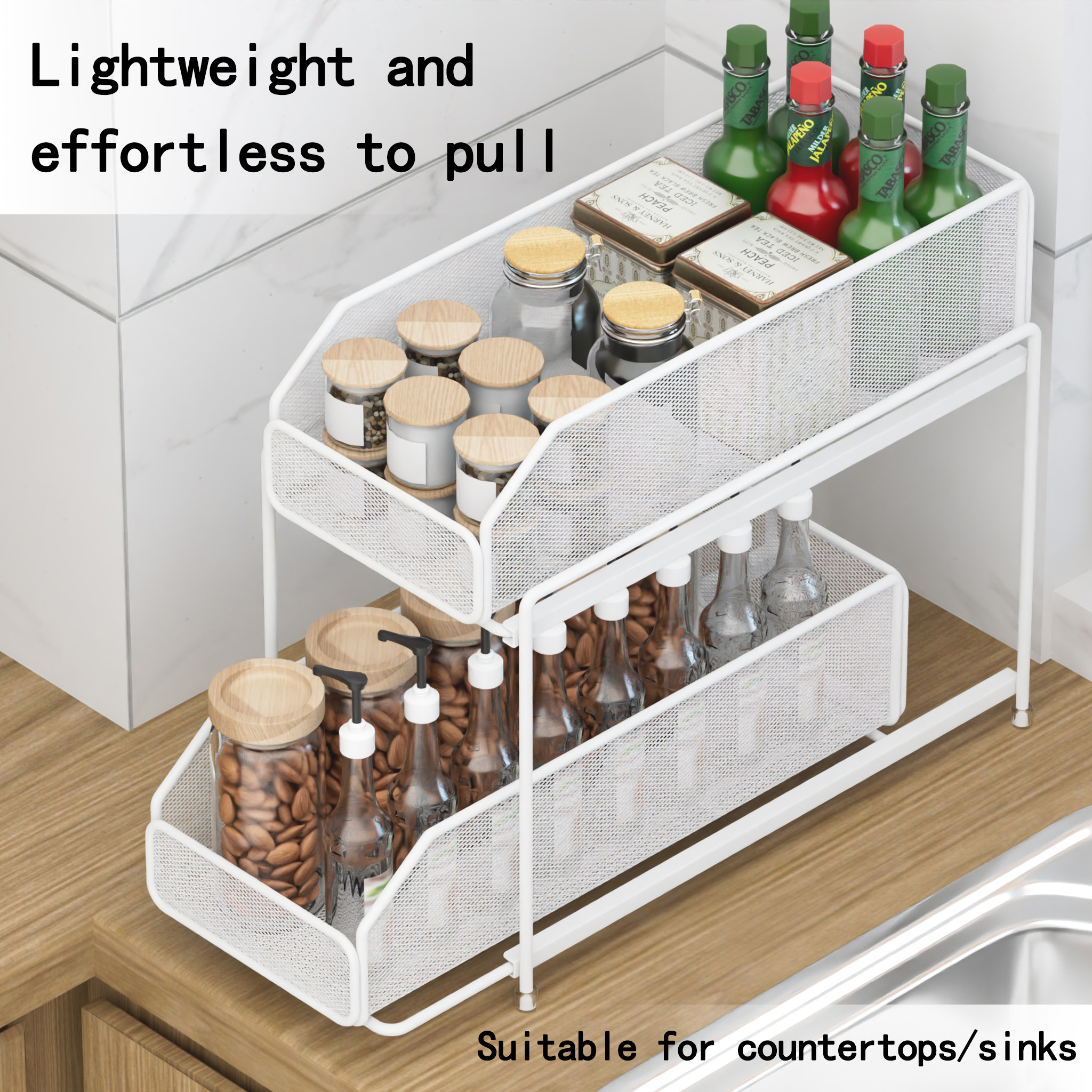 Kitchen Storage Rack For Under Sink Bathroom Organzier Pull Out Basket ...