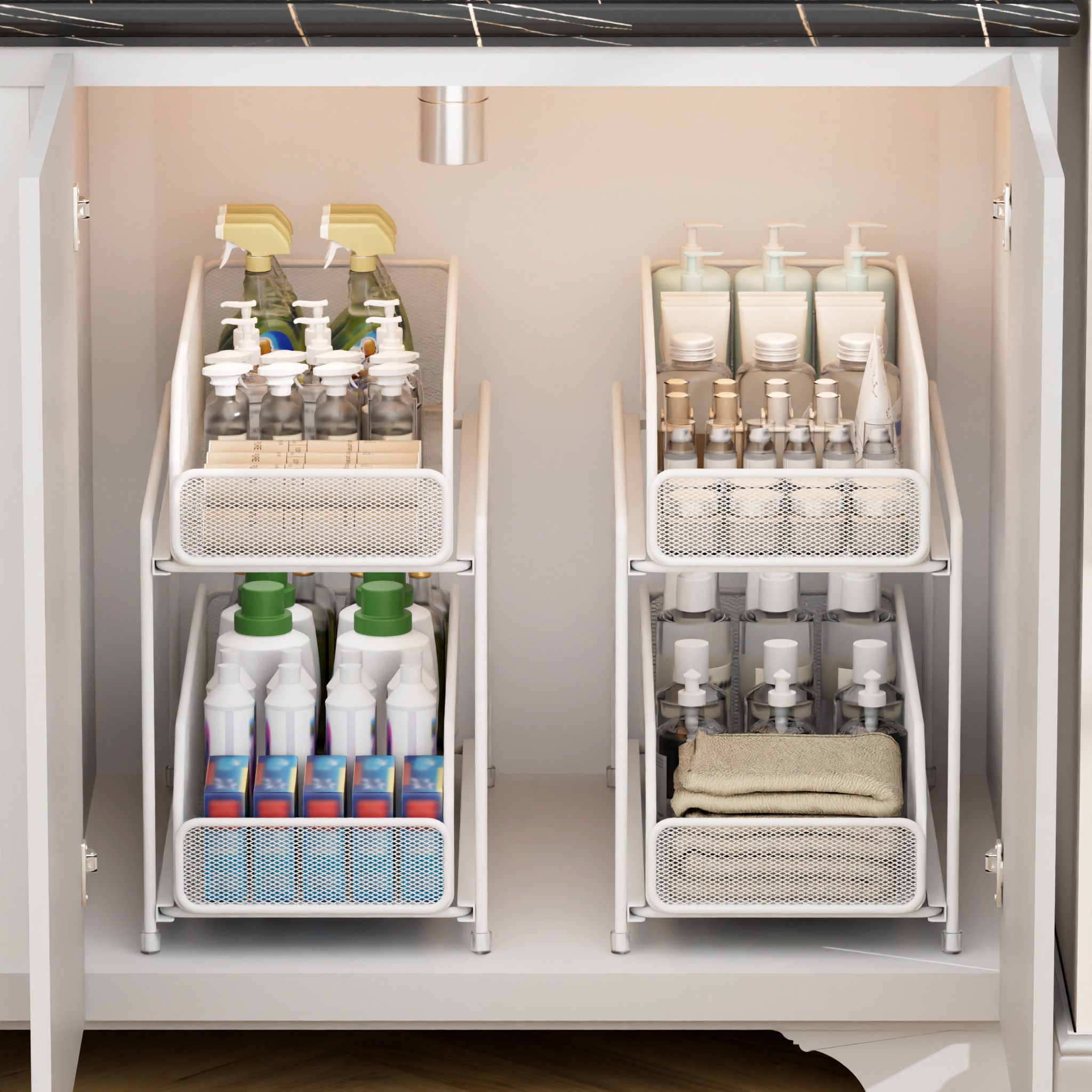 Kitchen Storage Rack For Under Sink Bathroom Organzier Pull Out Basket ...