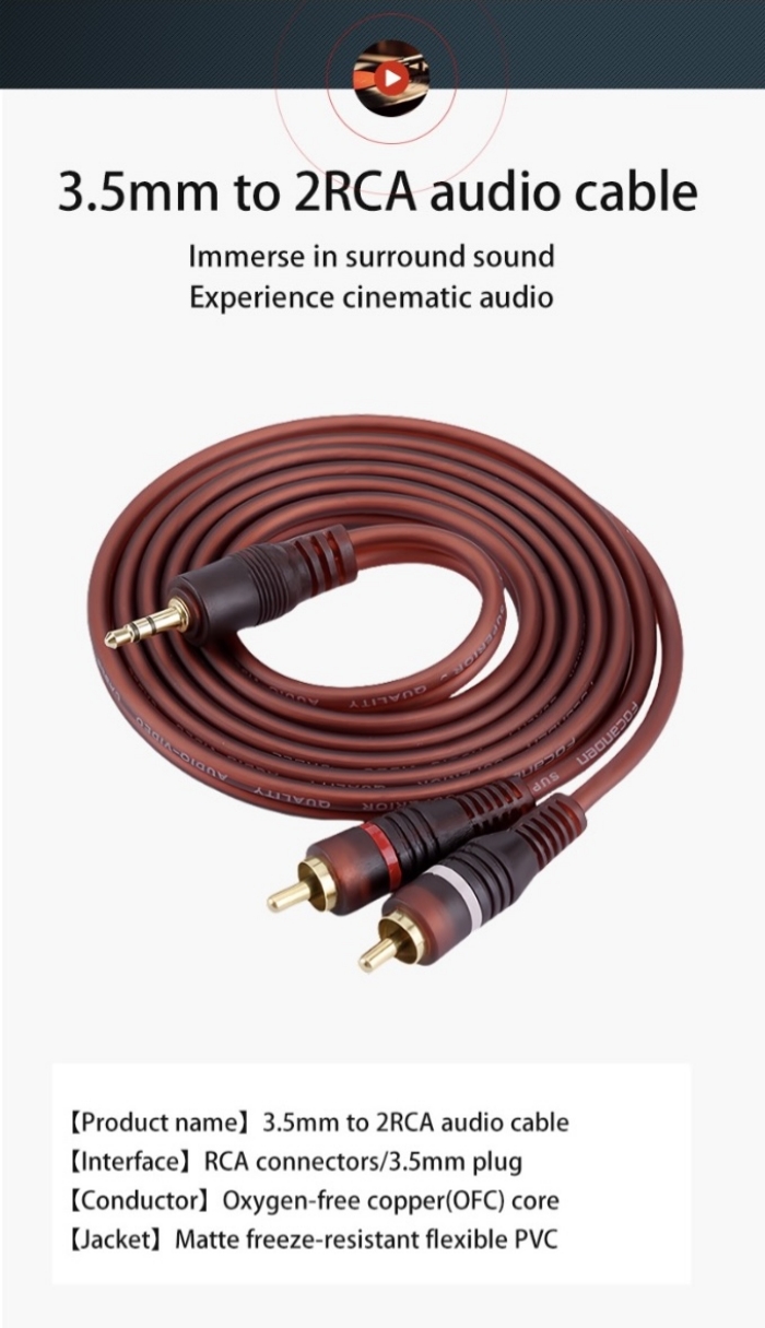 【1.0M/1.5m/3.0m/5.0m】3.5mm to 2 RCA audio cable, for phone, headphone ...