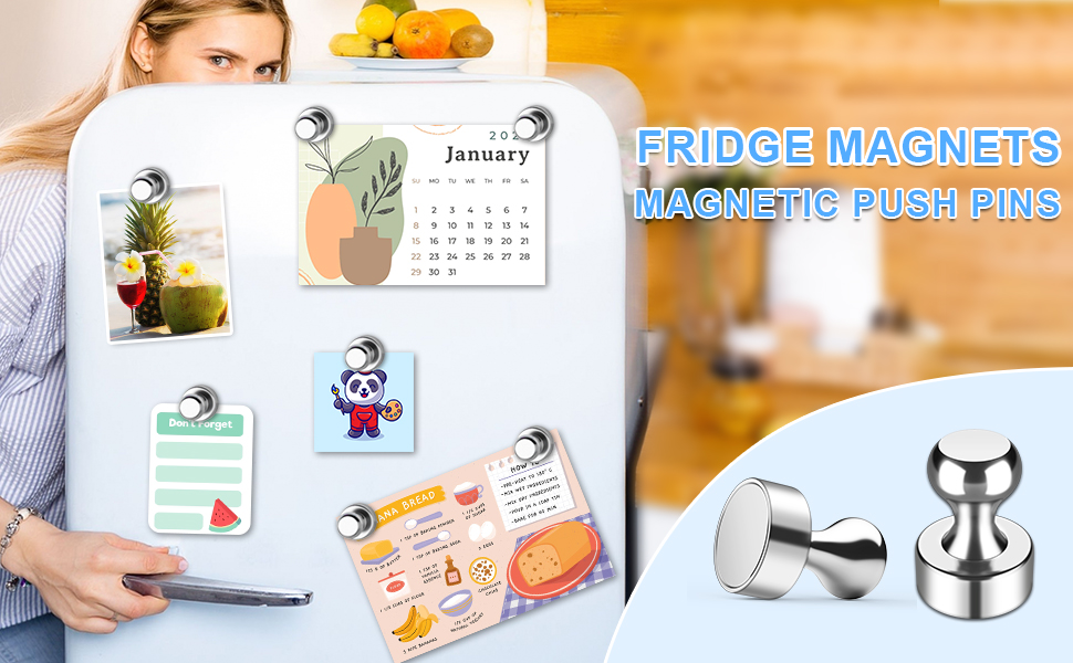 Silver Fridge Magnets Push Pins, Refrigerator Magnets for Kitchen ...