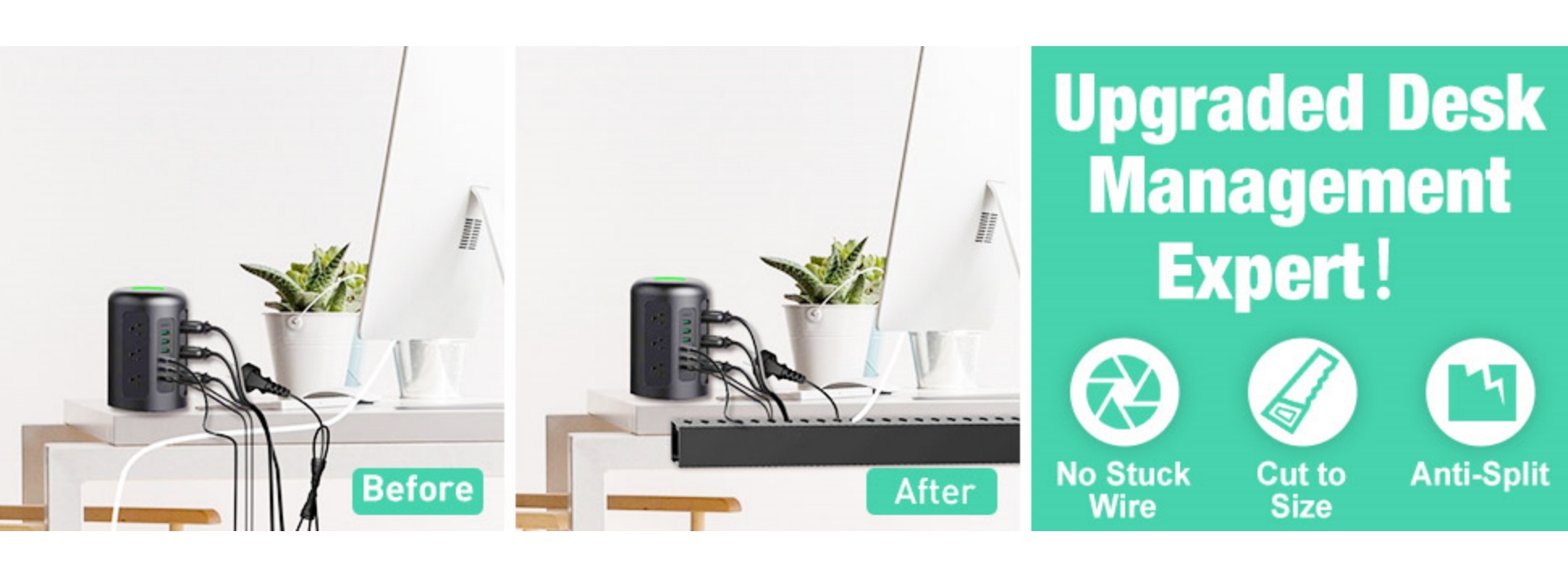 【Upgrade Style】Black Open Slot Wiring Raceway Duct, Under Desk Cord ...