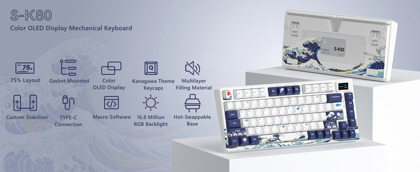 Womier SK80 Gasket Mounted 75% Mechanical Keyboard Wired Hot Swappable ...