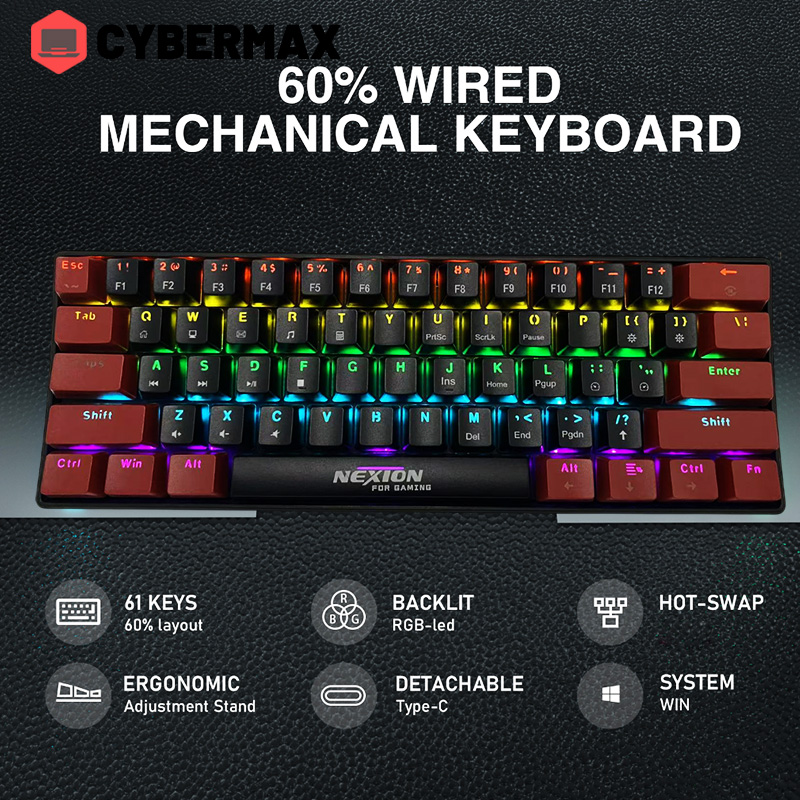 Nexion Mechanical Keyboard With Blue Switch Hot Swappable RGB Portable ...