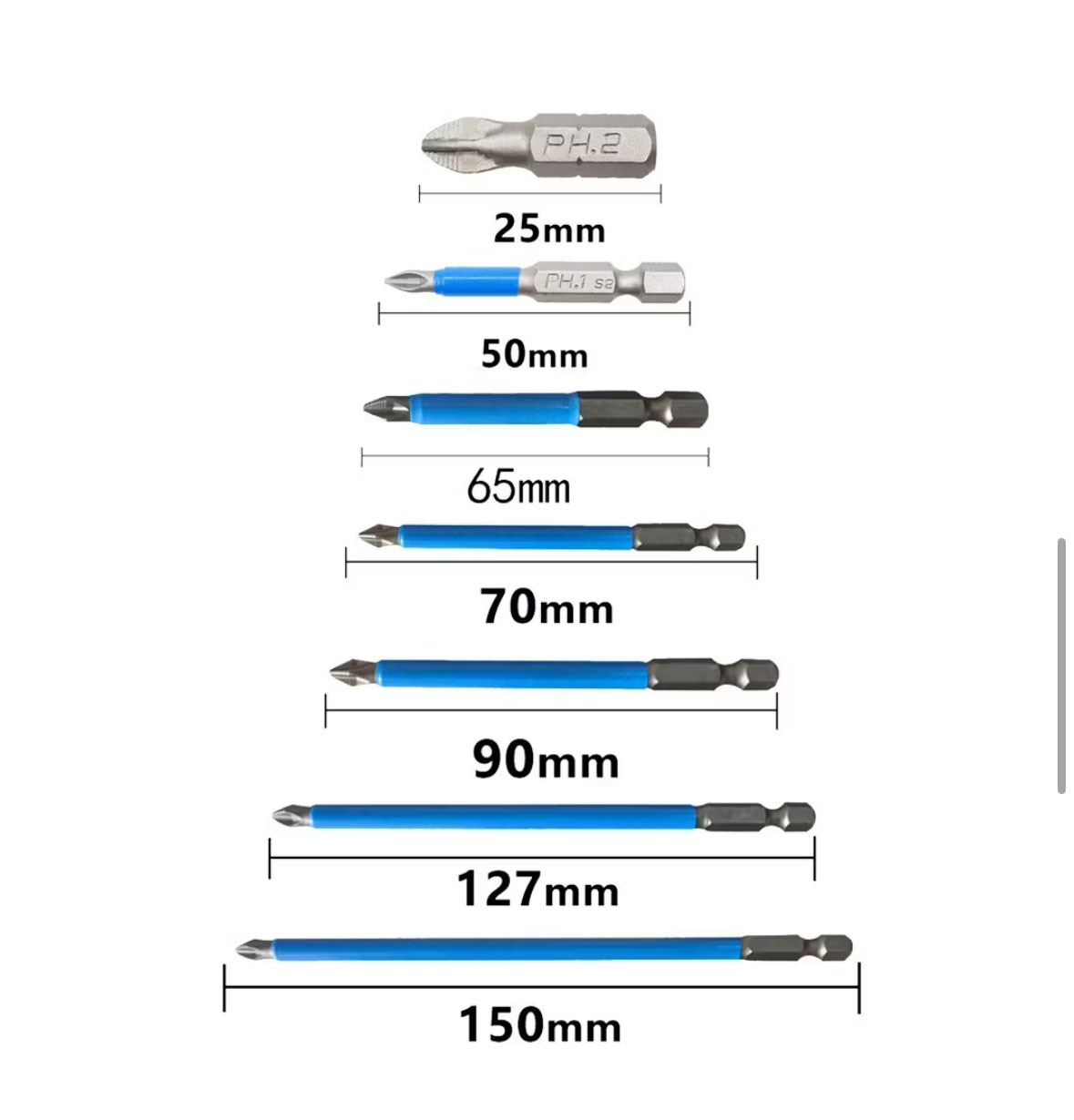 7pcs Cross border magnetic bit head PH2 non-slip bit s2 Electric bit ...