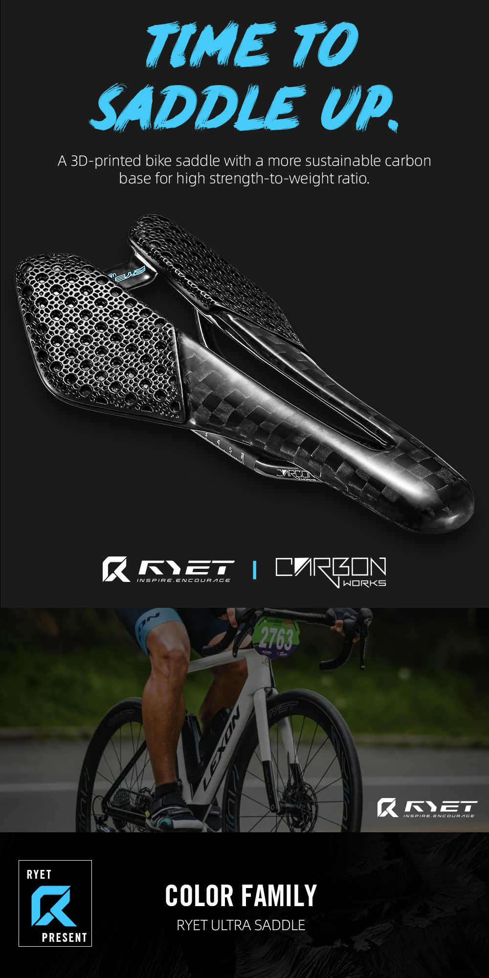 RYET New Design Full Carbon 3D Printed Saddle 12K PU Leather 102g 7x9 ...