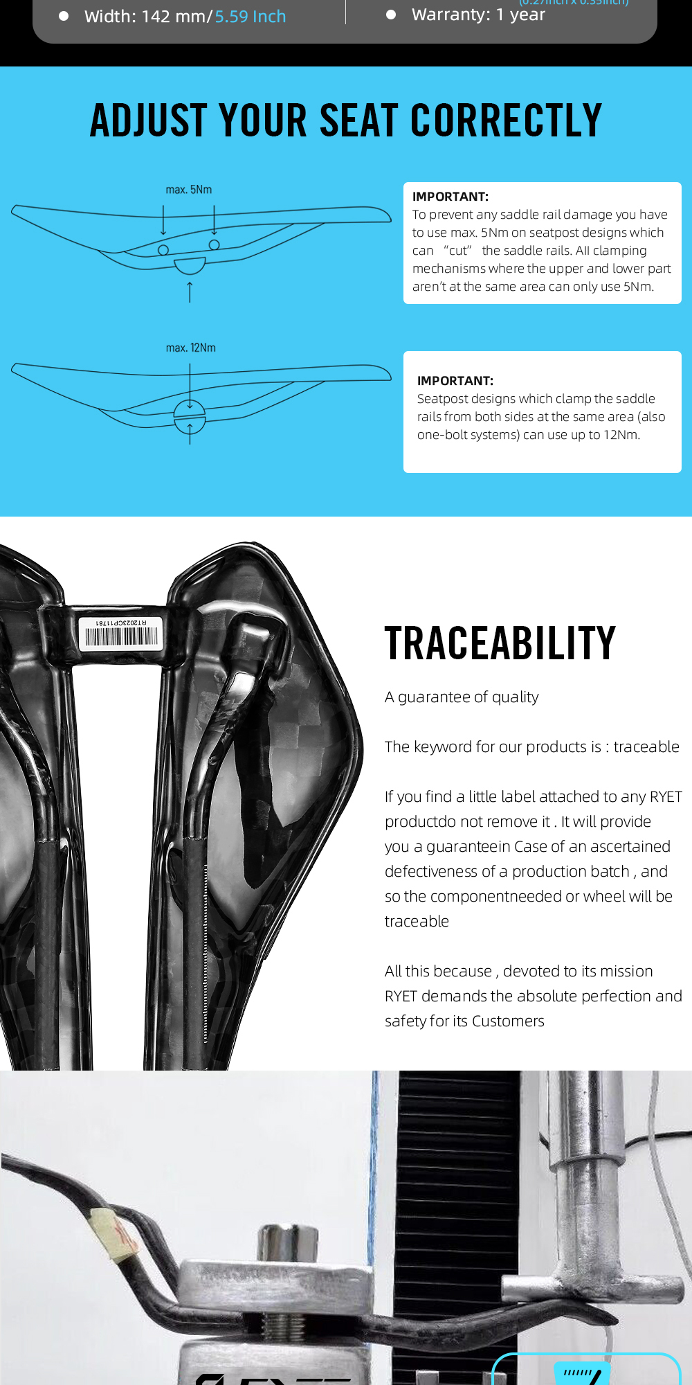 RYET New Design Full Carbon 3D Printed Saddle 12K PU Leather 102g 7x9 ...