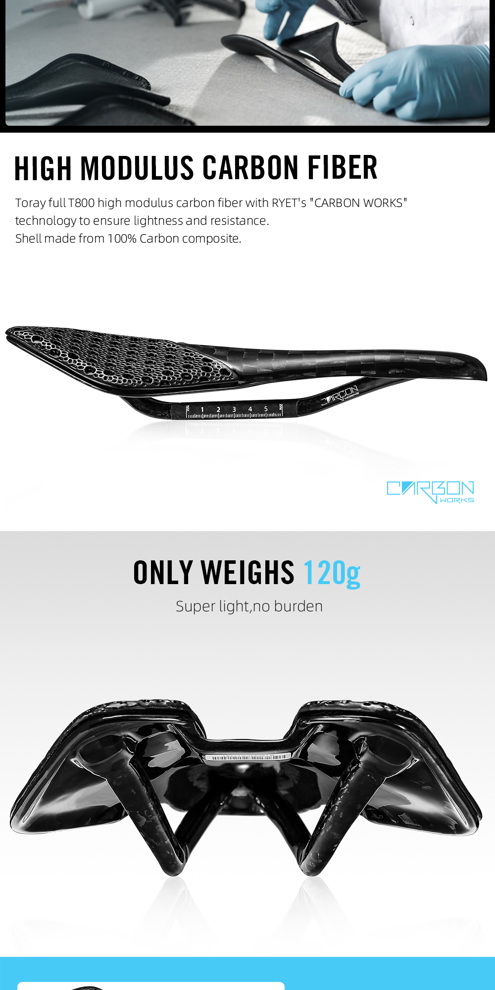 RYET New Design Full Carbon 3D Printed Saddle 12K PU Leather 102g 7x9 ...